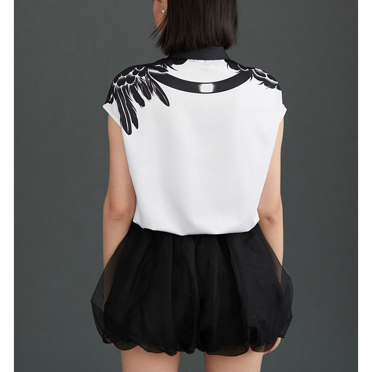黒い白鳥の羽根ノースリーブブラウス