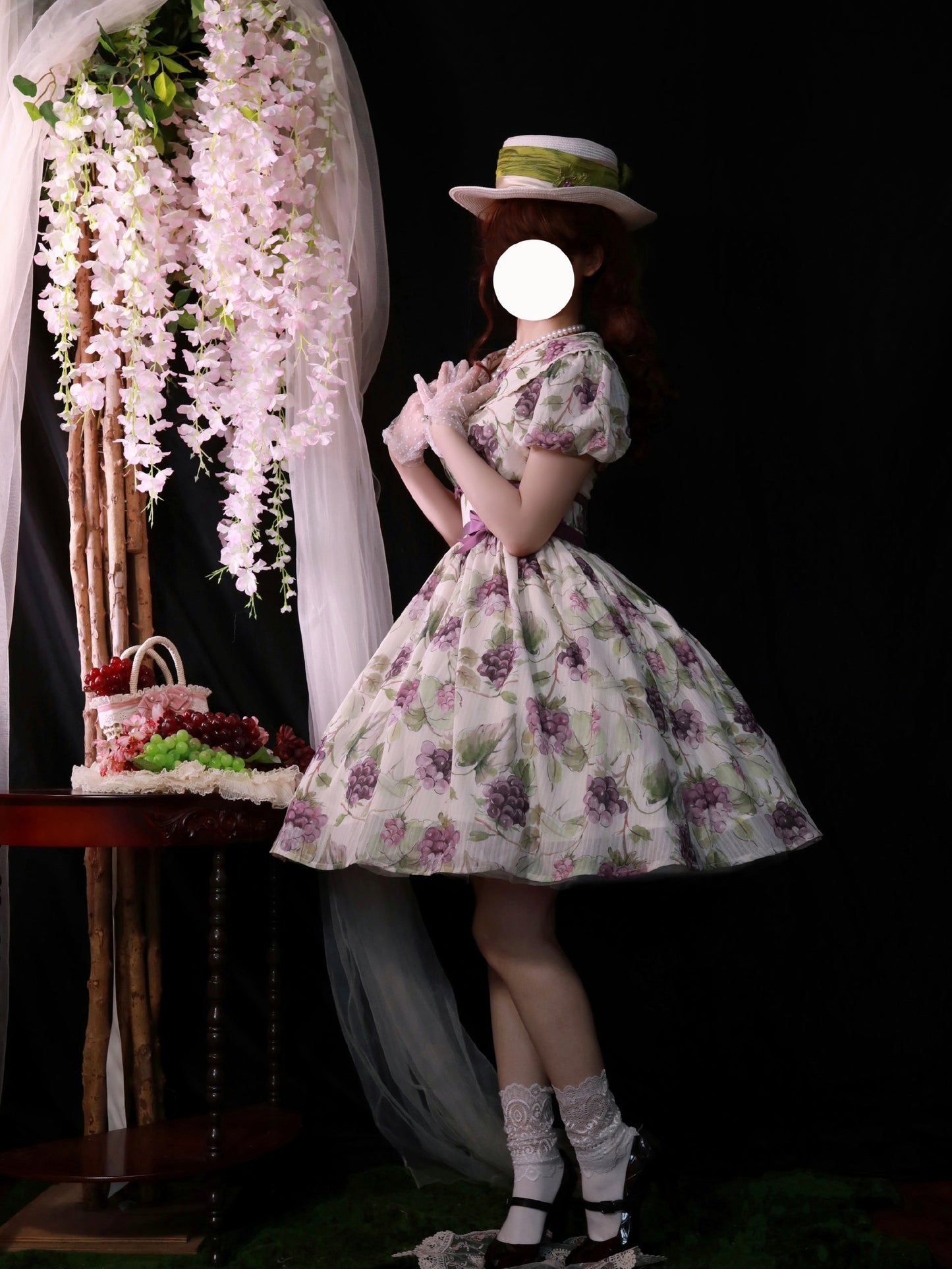 紫葡萄の水彩画クラシカルコルセットワンピース