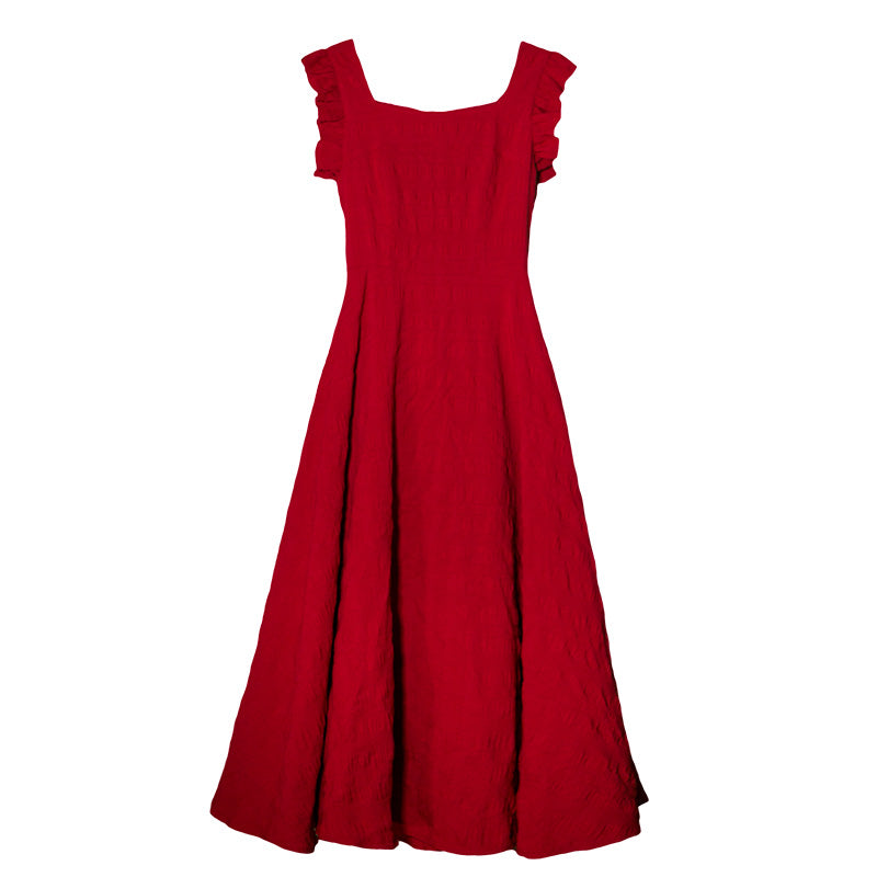 真っ赤な薔薇色フレンチワンピース