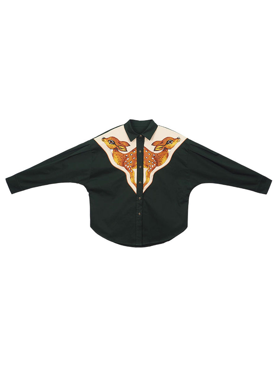 双鹿図の刺繍ブラウス