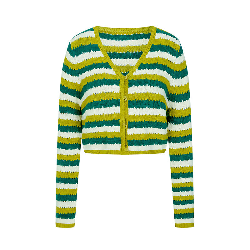 萌葱色の縞模様カーディガン