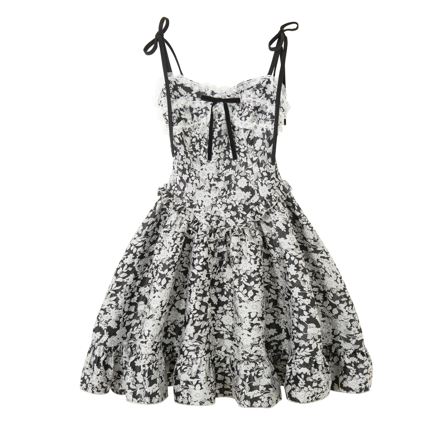 黒の花刺繍ジャガードキャミソールワンピース