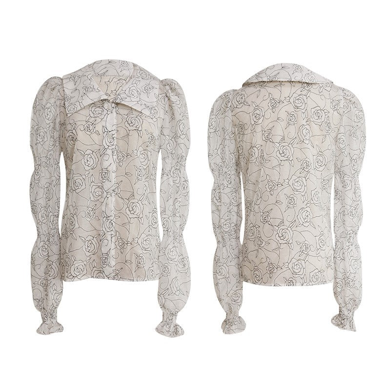 黒薔薇の線画ブラウス