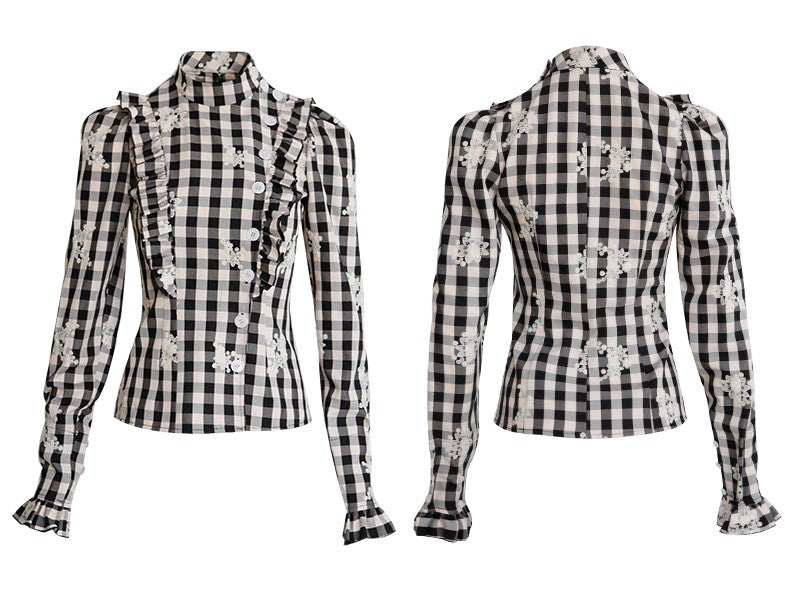 伯爵格子縞のフレンチブラウス