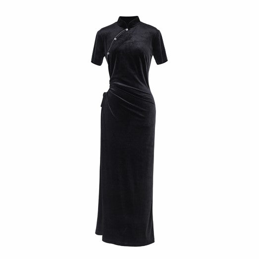 真夜中に濡れたベルベットチャイナワンピース