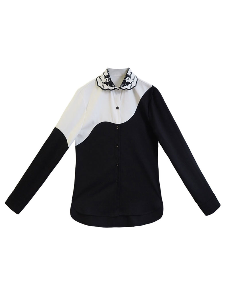 鶯装飾の陰陽ブラウス