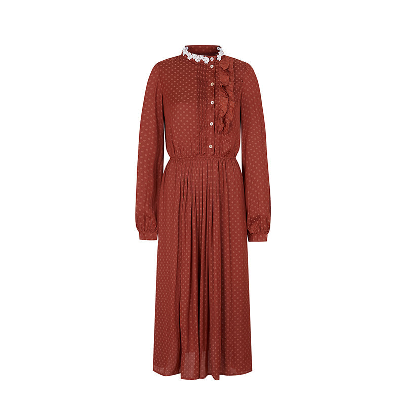 淑女レトロな水玉フリルワンピース