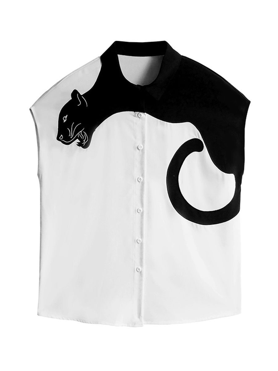 黒豹の装飾ショートスリーブブラウス