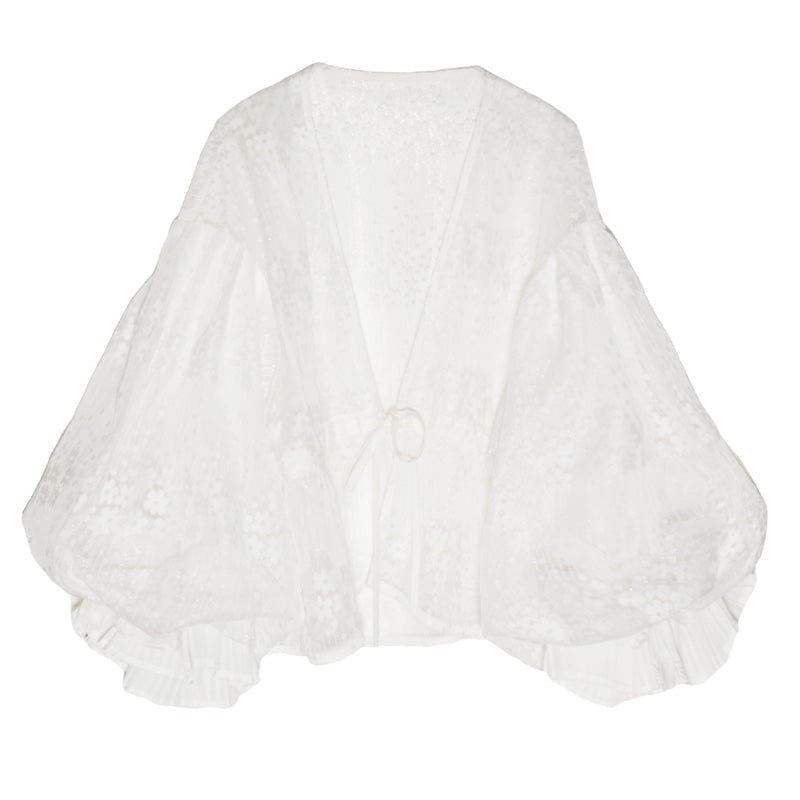 白銀の花装飾ショートカーディガン