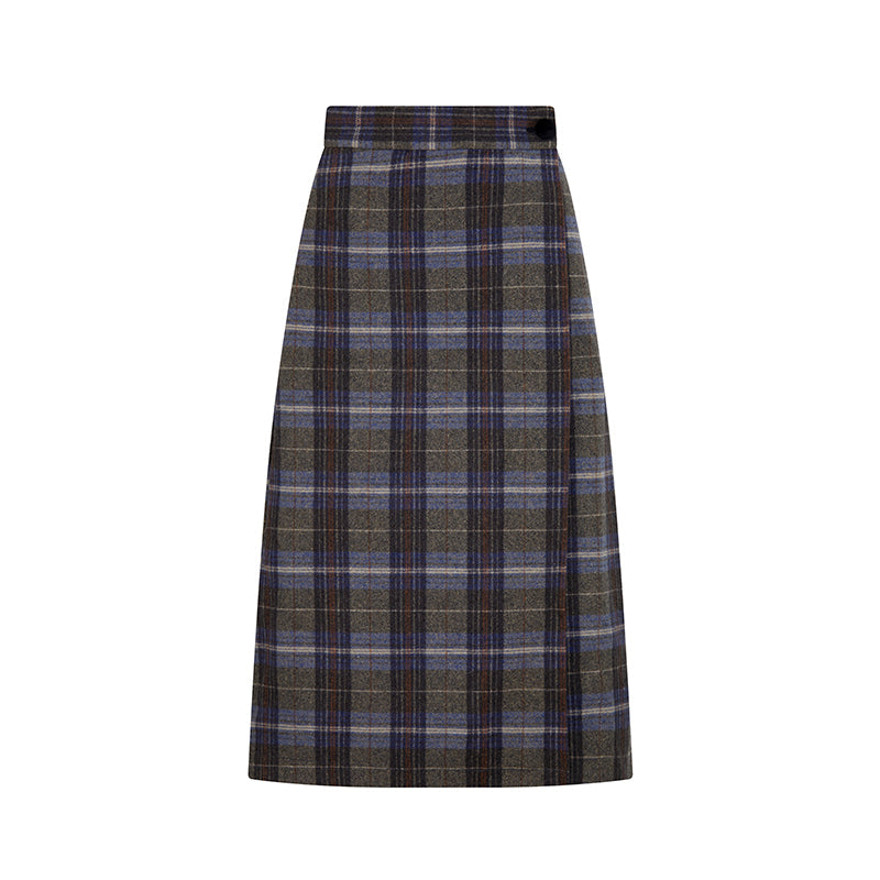 淑女クラシカルな格子縞ウールスカート