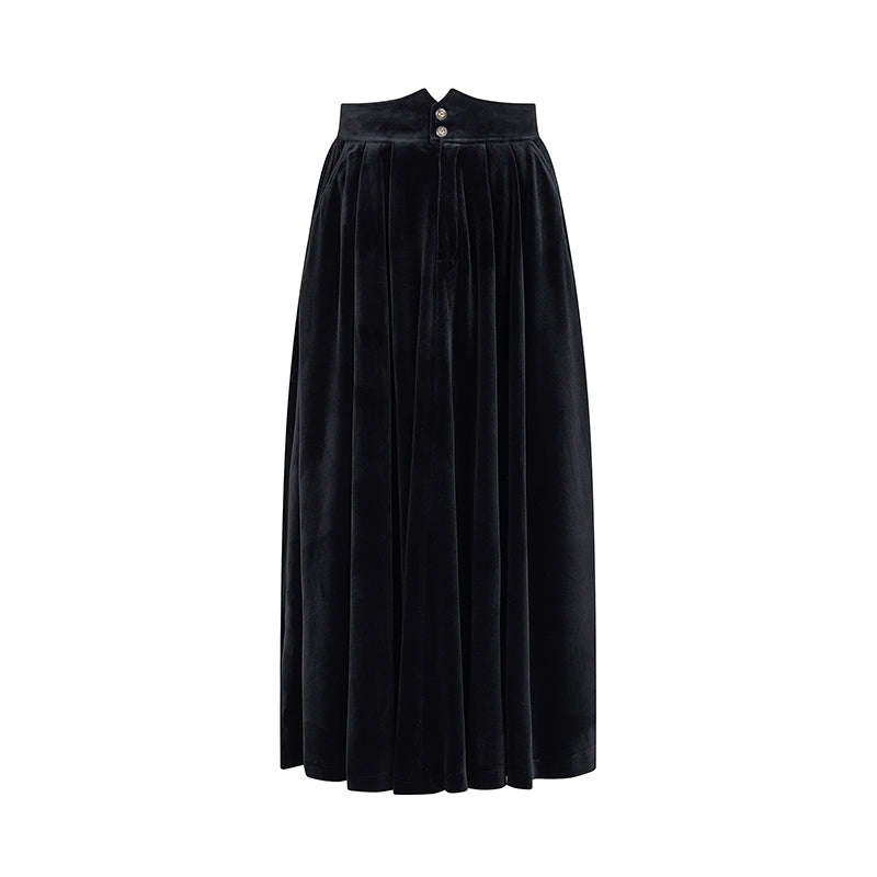 黒の淑女ベルベットロングスカート