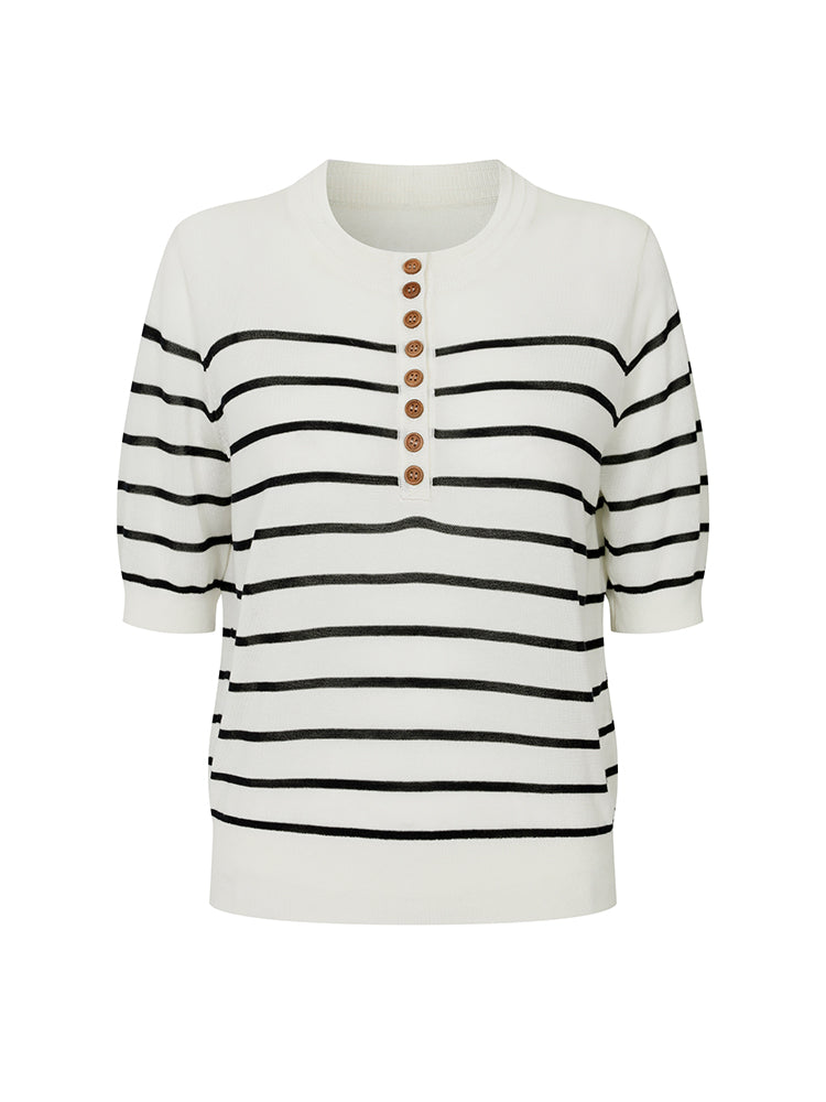 濃藍の縞模様レトロニット