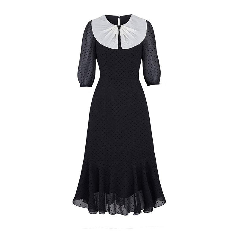 黒水玉フィッシュテールワンピース