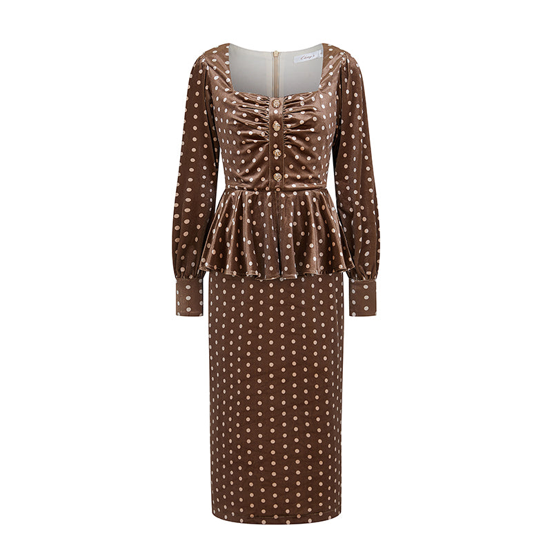 西洋淑女の水玉ベルベットワンピース