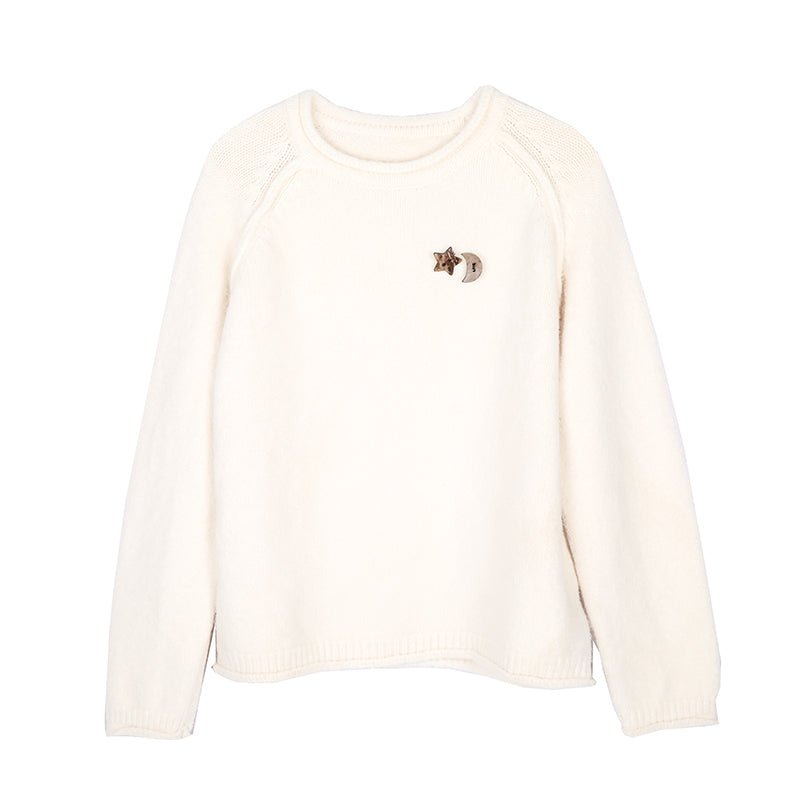 Apricot Round Neck Sweater Long Sleeve Knit Wool