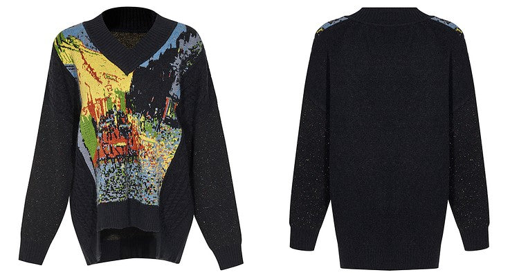 ボトルと皿にのったレモンのある静物と夜のカフェテラスのセーター