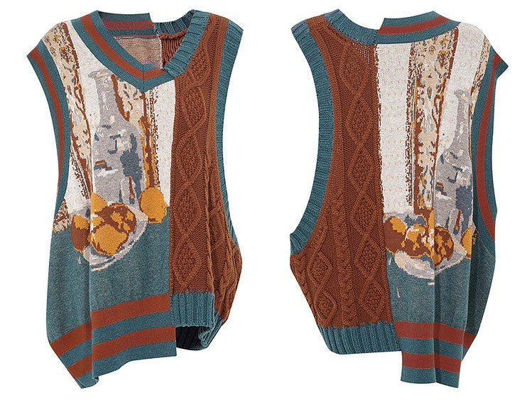 デキャンタと皿の上のレモンのある静物とゴッホの自画像ニットベスト