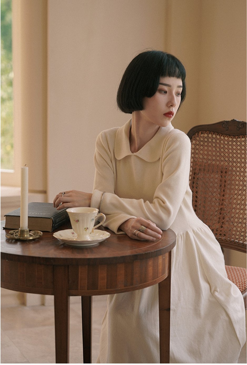 Beige apricot casual knitted inner dress