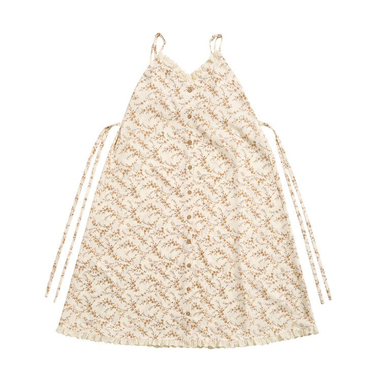 Beige suspender V-neck high-waist sleeveless long A-line skirt