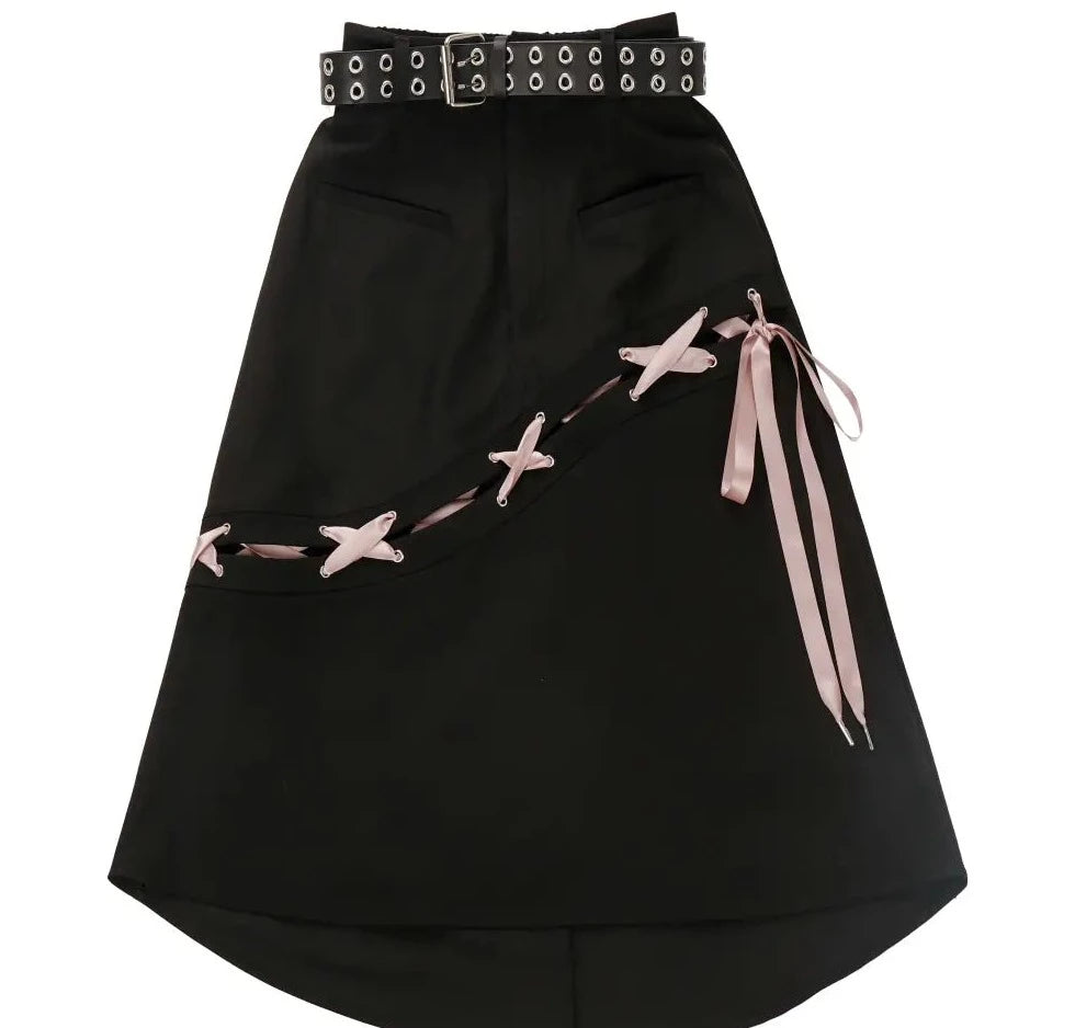 Black and Pink Laced Hoodie, Skirt and Short Camisole