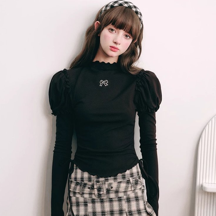 Bowknot Top Elastic Drawstring Black Knit