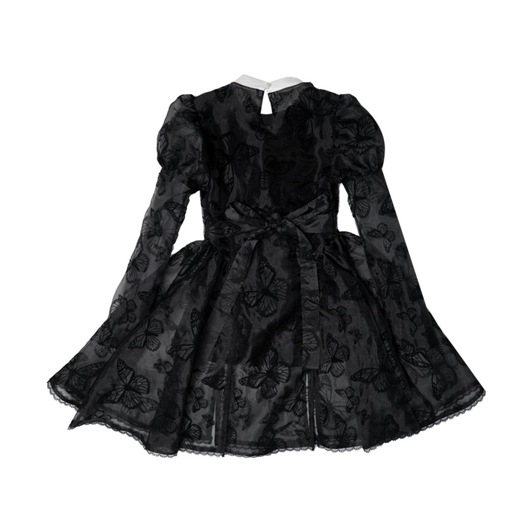 Butterfly Lace Puff Sleeve Embroidery Long Sleeve Dress