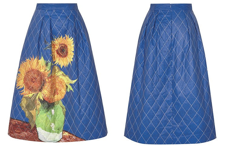 アイリスと花瓶の向日葵のキルティングスカート
