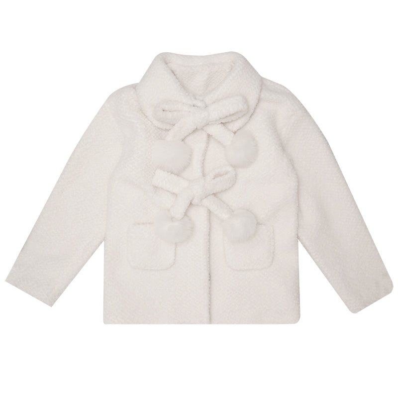 Comes bowknot plush ball cherry woolen coat jacket