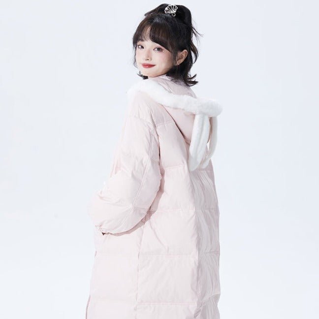 Detachable Rabbit Ear Hooded White Duck Down Jacket