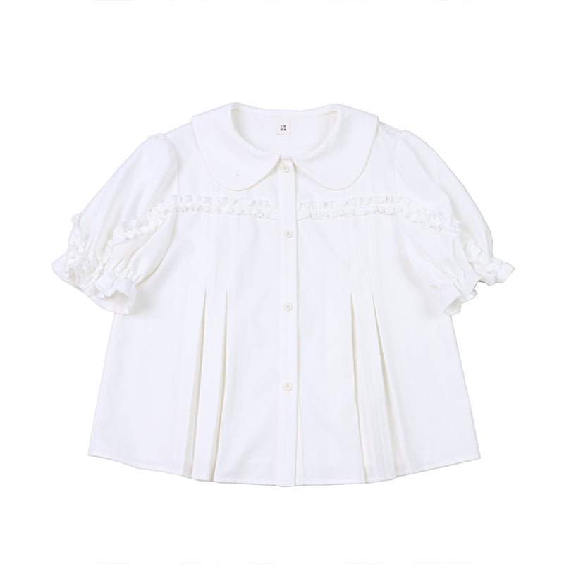 Doll collar white shirt short-sleeved puff-sleeved shirt