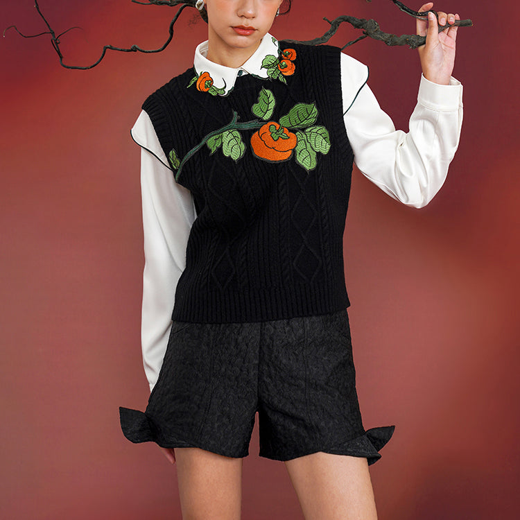 Persimmon fruit embroidery knit vest and blouse – remulia