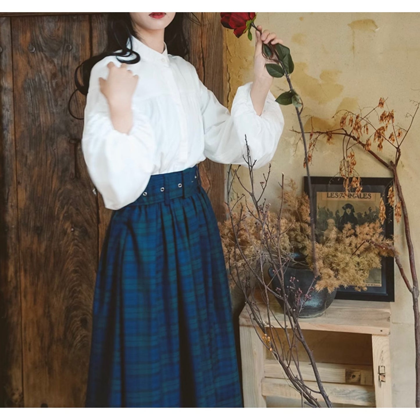 藍緑の格子柄アンブレラスカート