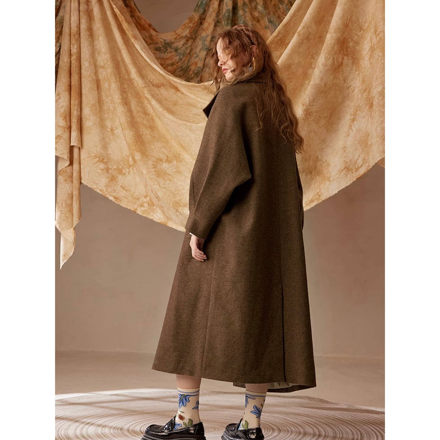 向日葵の花束の刺繍ツイードロングコート