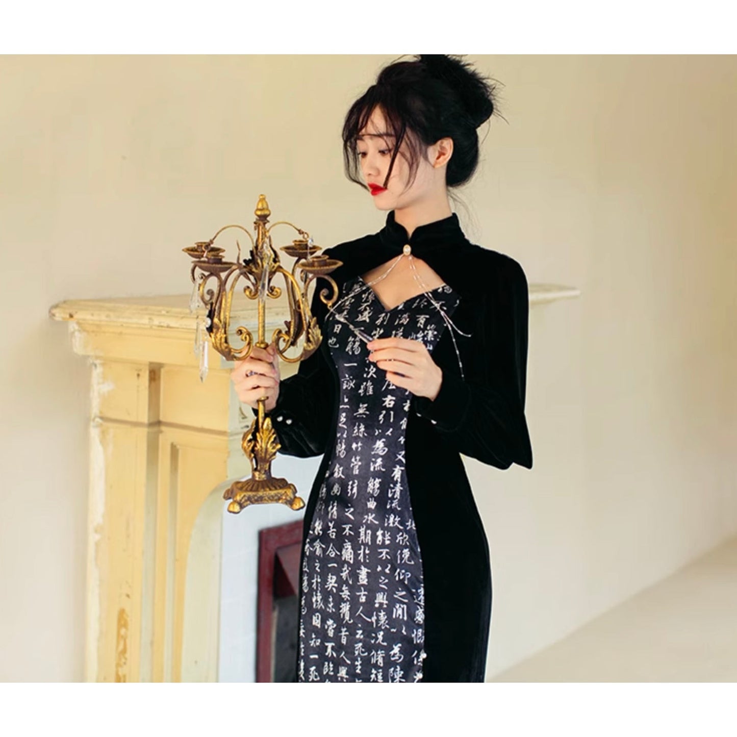 蘭亭序の行書チャイナワンピース