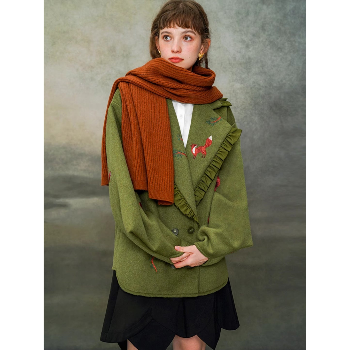 雨あがりの煉瓦色ニットマフラー