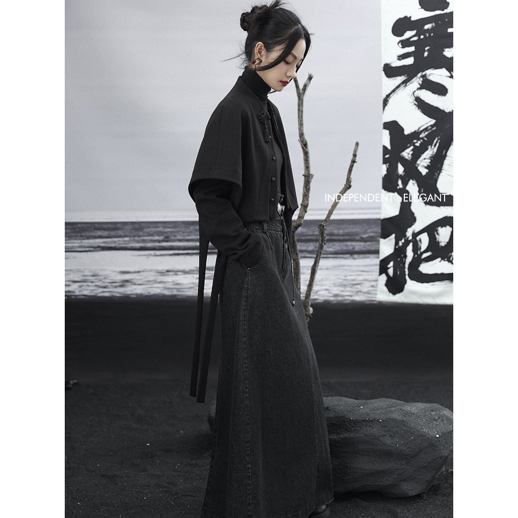 黒のお嬢様のチャイナツイードマント