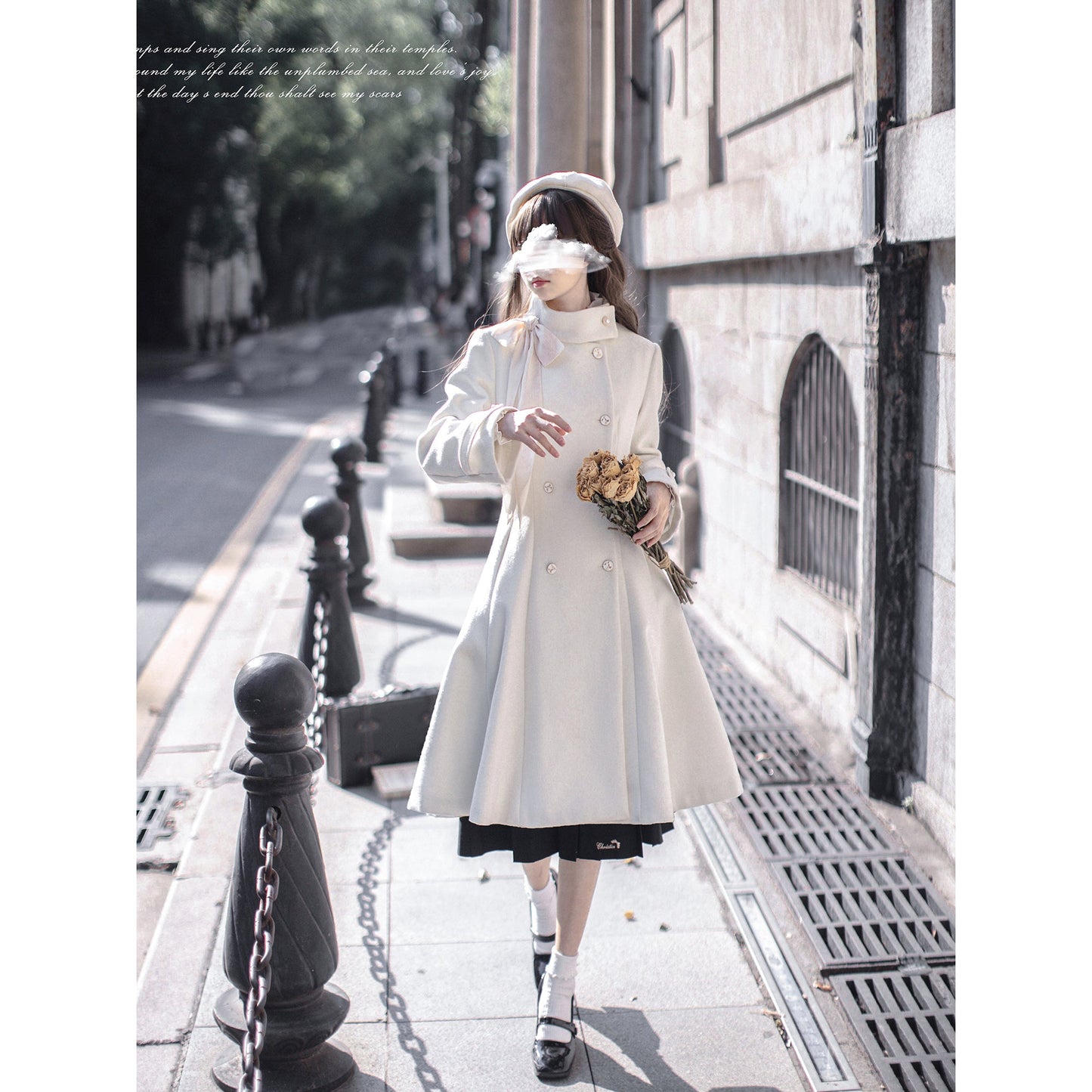 月光のお嬢様の文学クラシカルウールコート