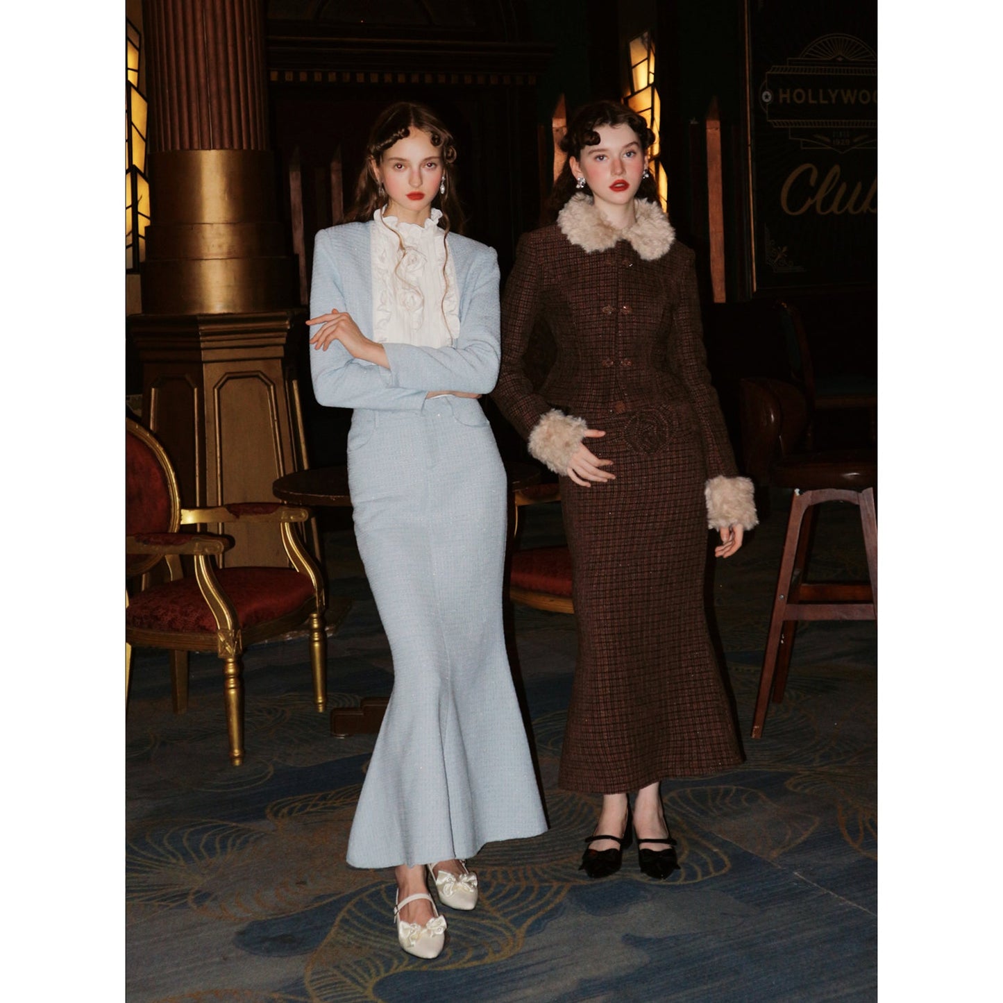 勿忘草の花色ショートジャケットとマーメイドスカート