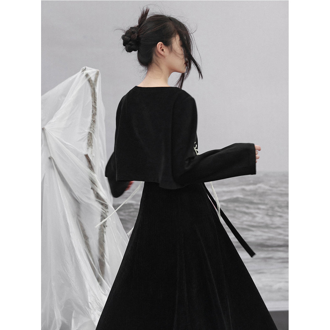 漆黒の蝶刺繍ショートトップス