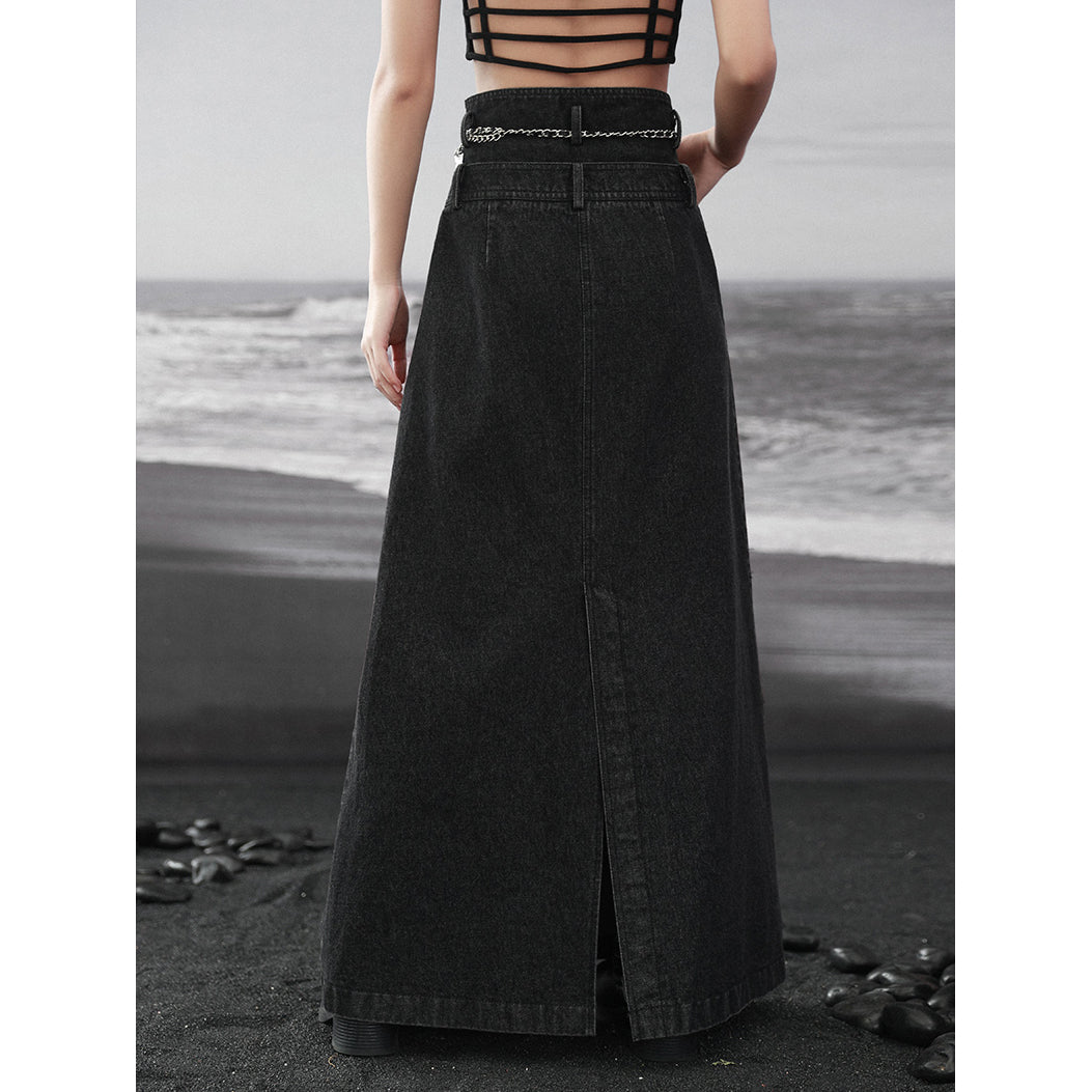 黒墨のお嬢様のハイウエストデニムスカート