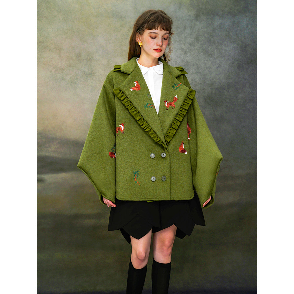 赤狐と松の梢の刺繍ウールジャケット