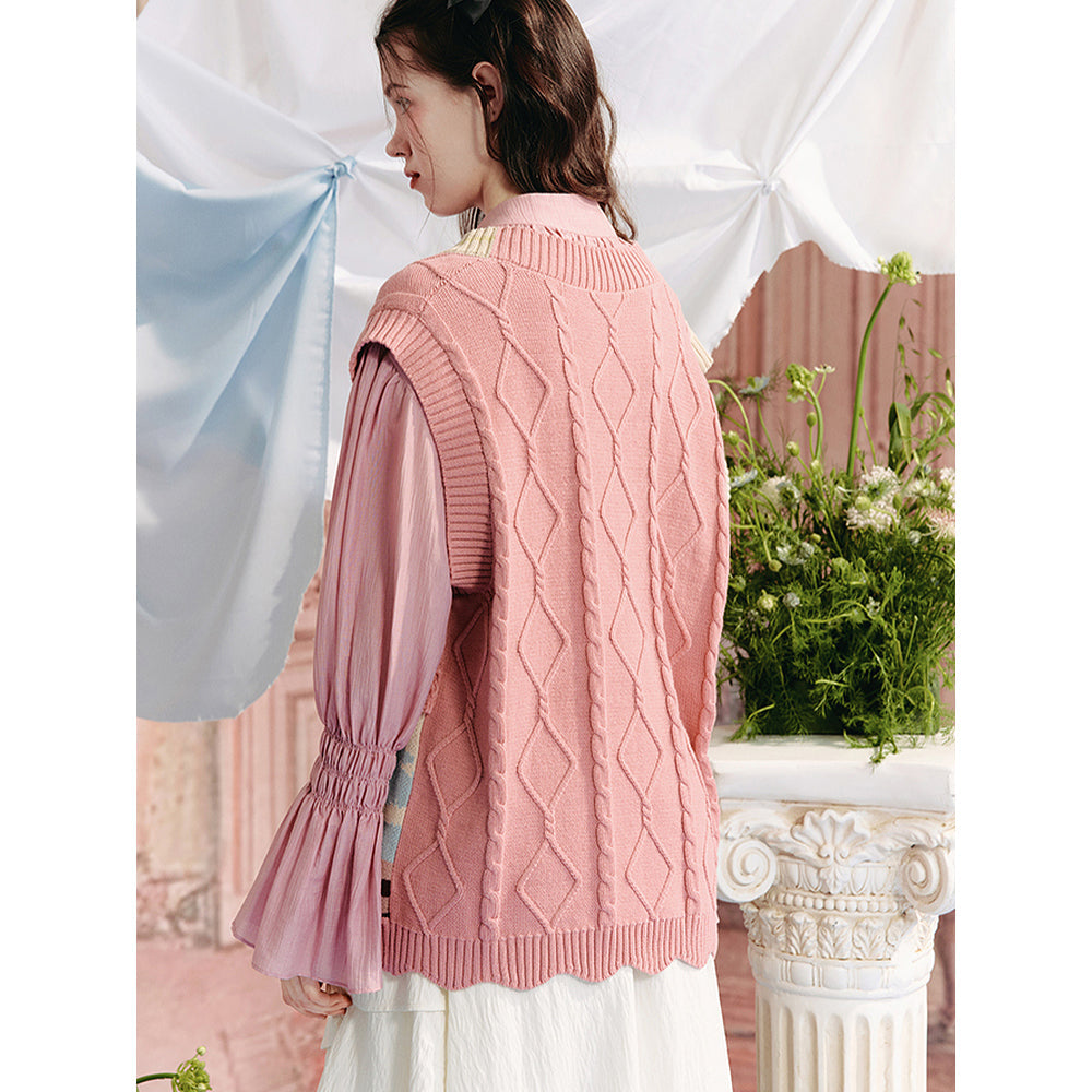 花瓶の向日葵とバラとアネモネのある日本の花瓶ニットベスト