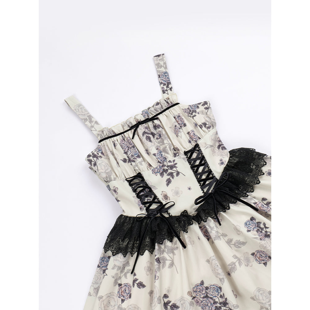 灰紫の薔薇柄クラシカルジャンパースカート