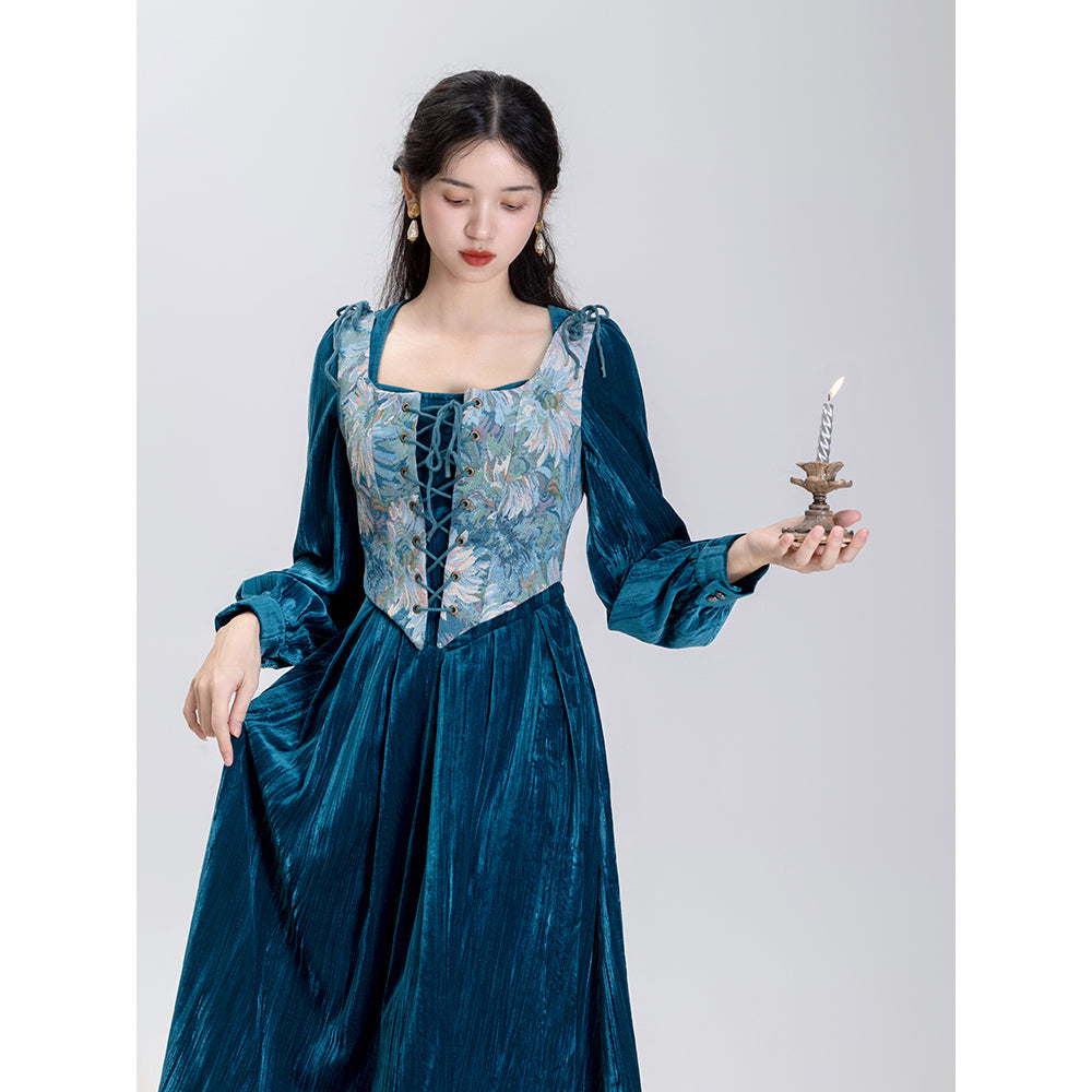 油彩画の花柄コルセットビスチェ