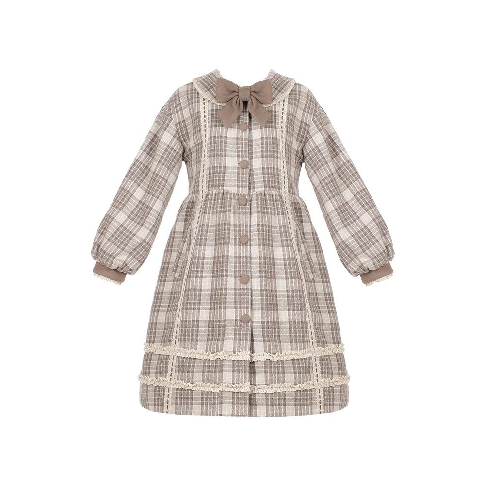 西洋少女の格子柄コートワンピース