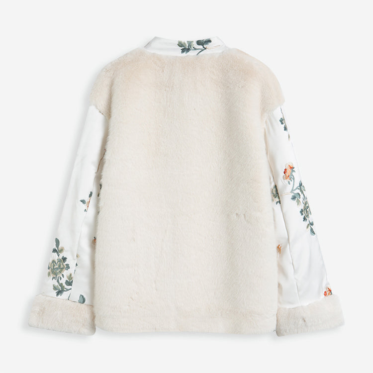 花鳥画の刺繍チャイナボアジャケット