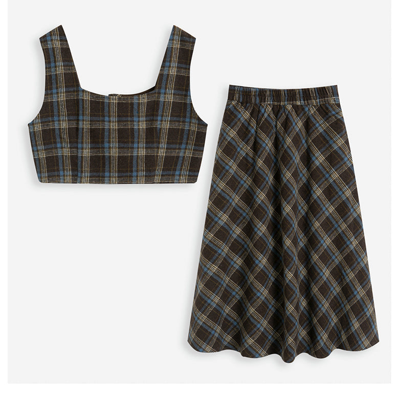 英国格子柄のビスチェとフレアスカート