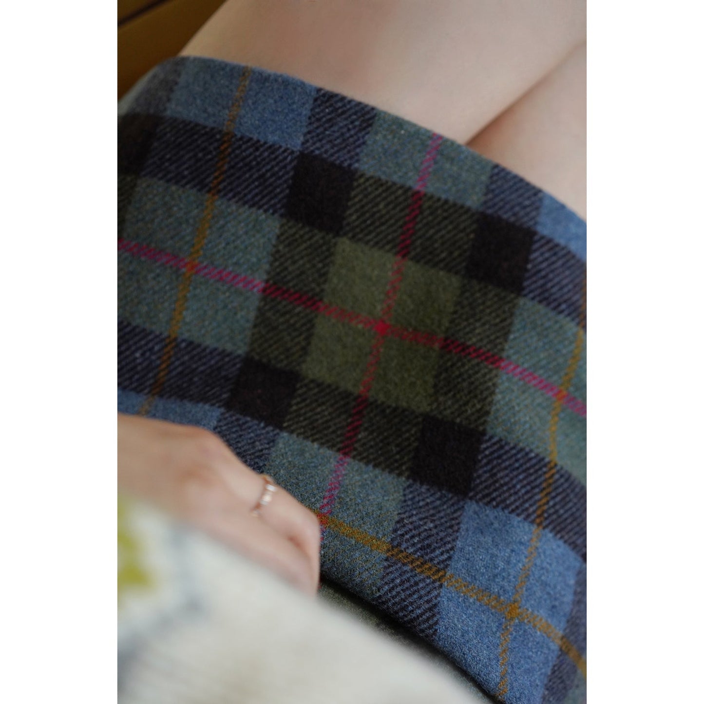 墨緑の格子縞ウールスカート