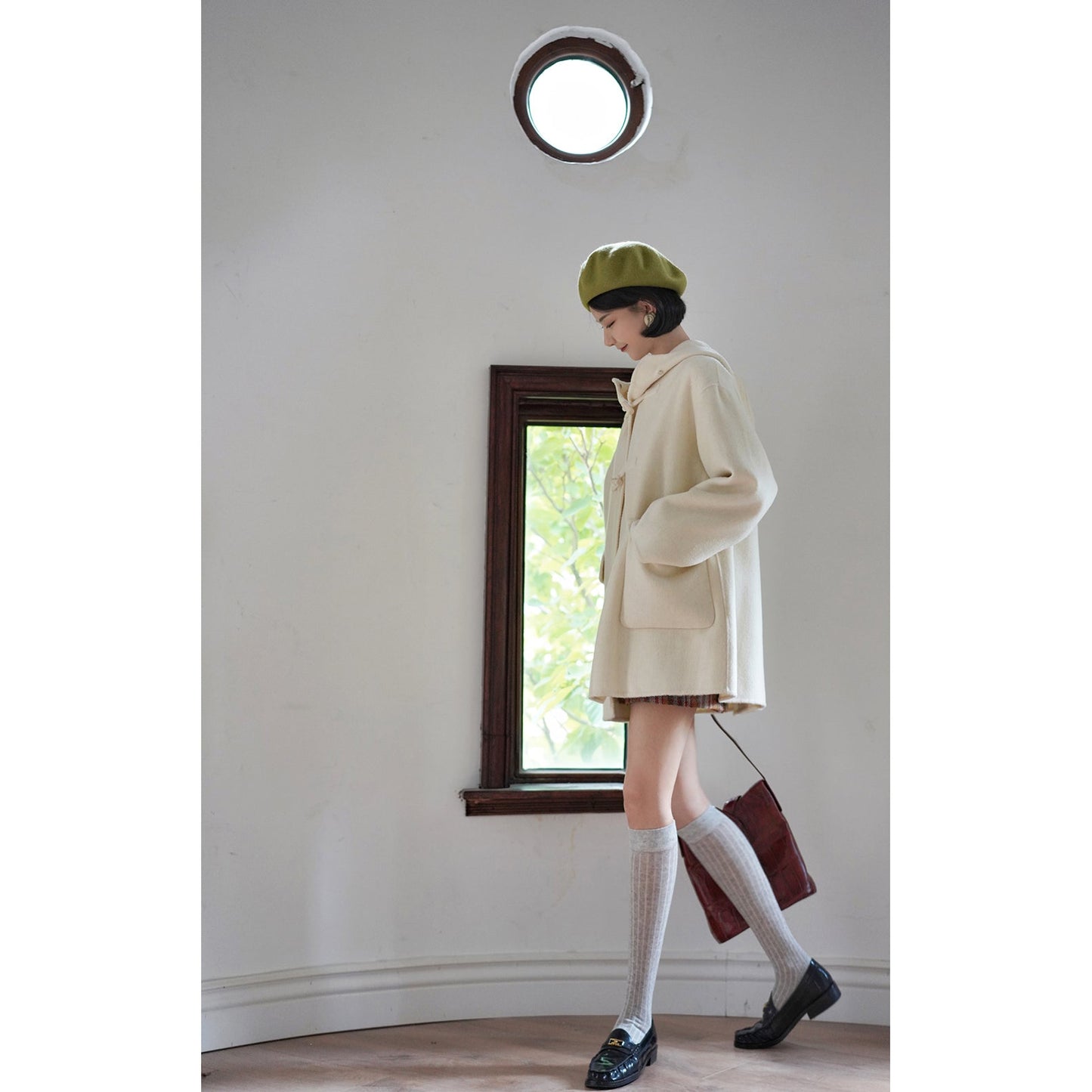 象牙色の貴婦人ウールフードコート