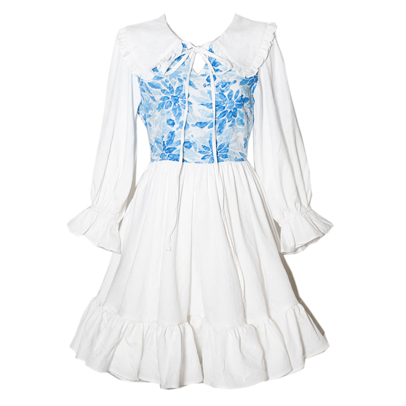 青磁の花のお嬢様のジャガードワンピース